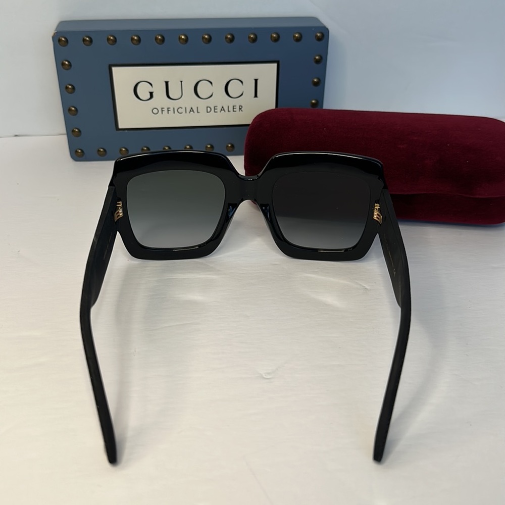 New Authentic GUCCI Square Frame Glitter GG0102S 001 Sunglasses Black - Picture 6 of 11